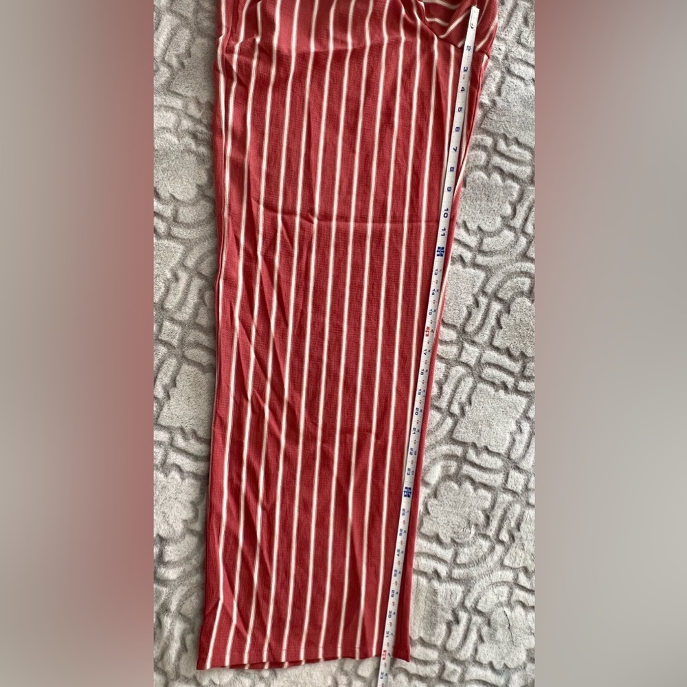 Burgundy White Striped Wide Leg Jumpsuit Pockets M - Picture 8 of 9